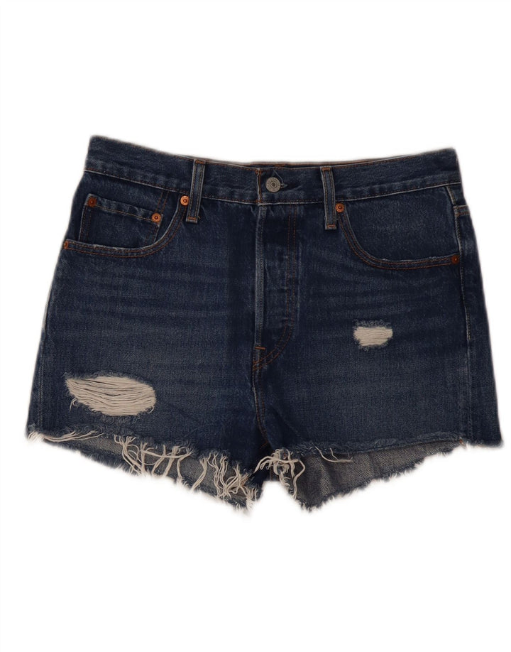 Shorts jeans feminino Levi's 501 desgastado W27 pequeno algodão azul marinho