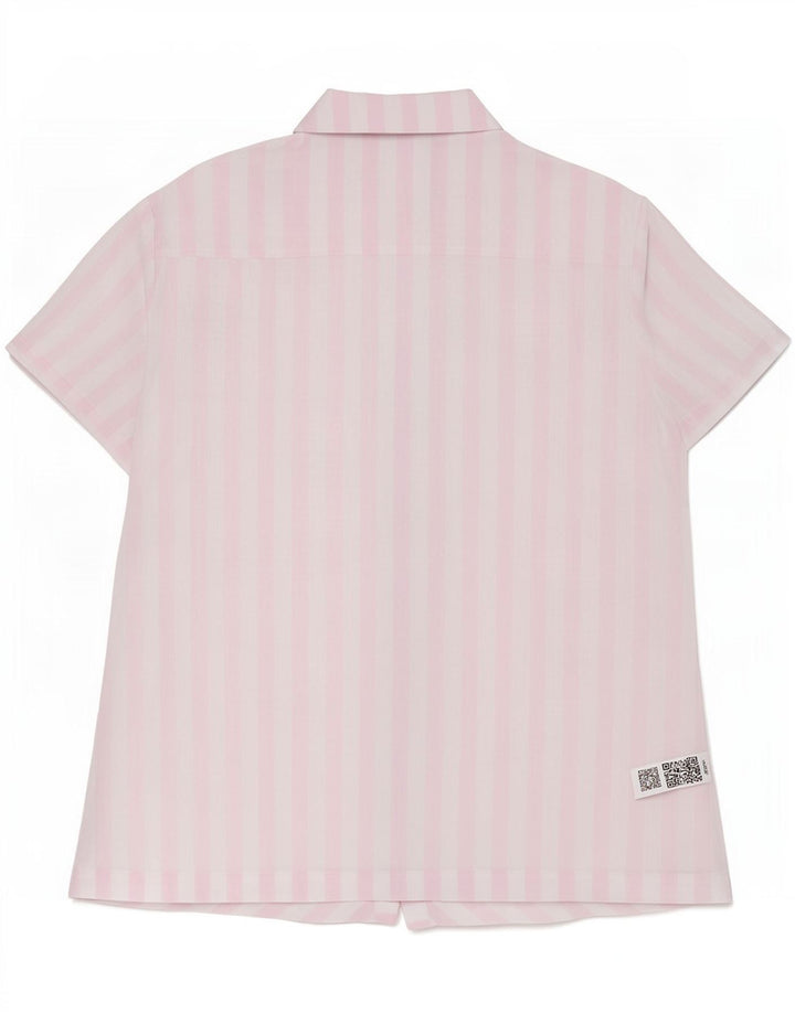 Camisa feminina de manga curta Marks & Spencer UK 12 listrada branca média