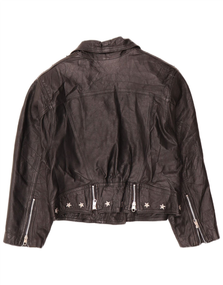 Jaqueta feminina vintage de couro para motociclista UK 12 couro preto médio