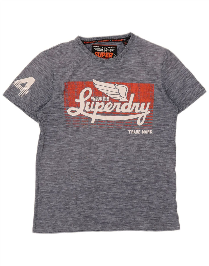 Camiseta masculina Superdry com estampa gráfica grande poliéster manchado cinza