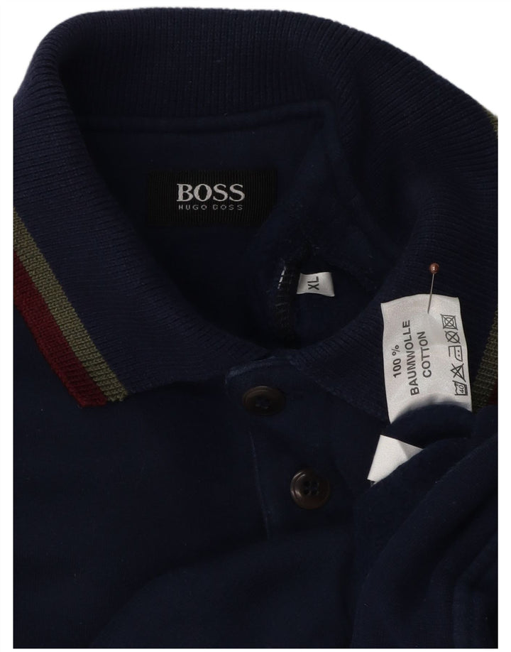 Hugo Boss Mens Polo Neck Moletom Jumper XL Azul Marinho Algodão