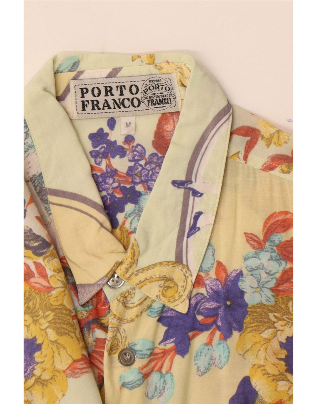 Camisa masculina vintage de manga curta floral amarelo médio