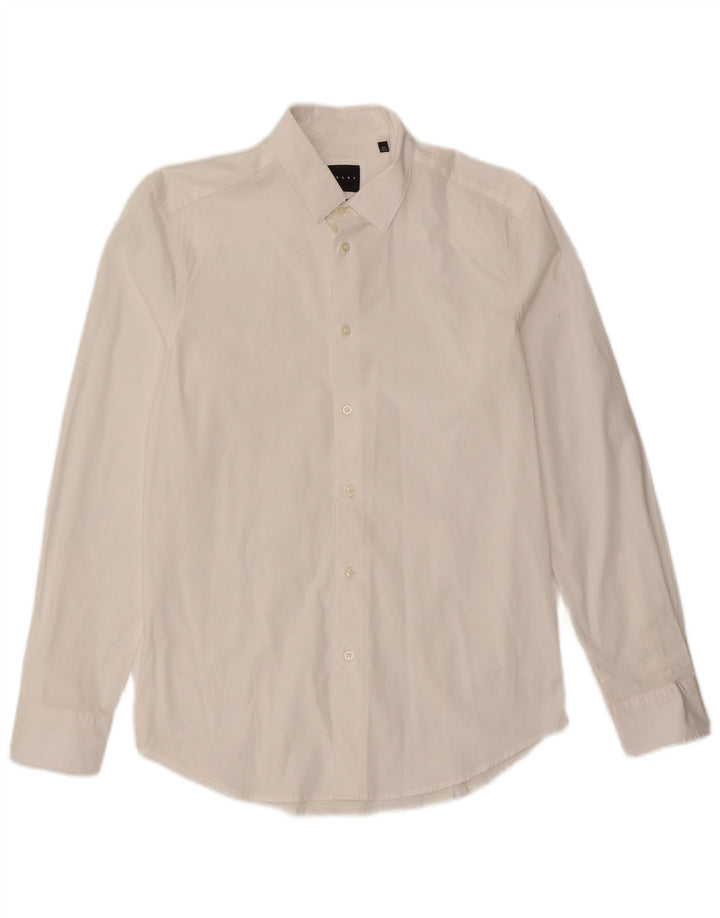 Camisa masculina Sisley Slim Fit tamanho 40 15 3/4 médio branco