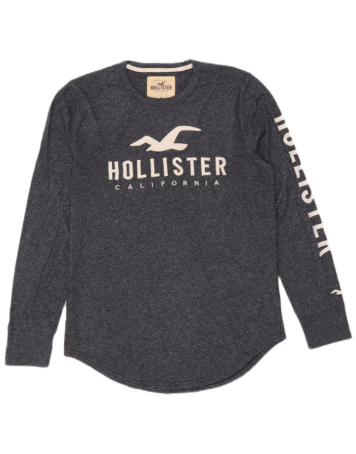 Top gráfico masculino Hollister de manga comprida médio algodão manchado azul marinho
