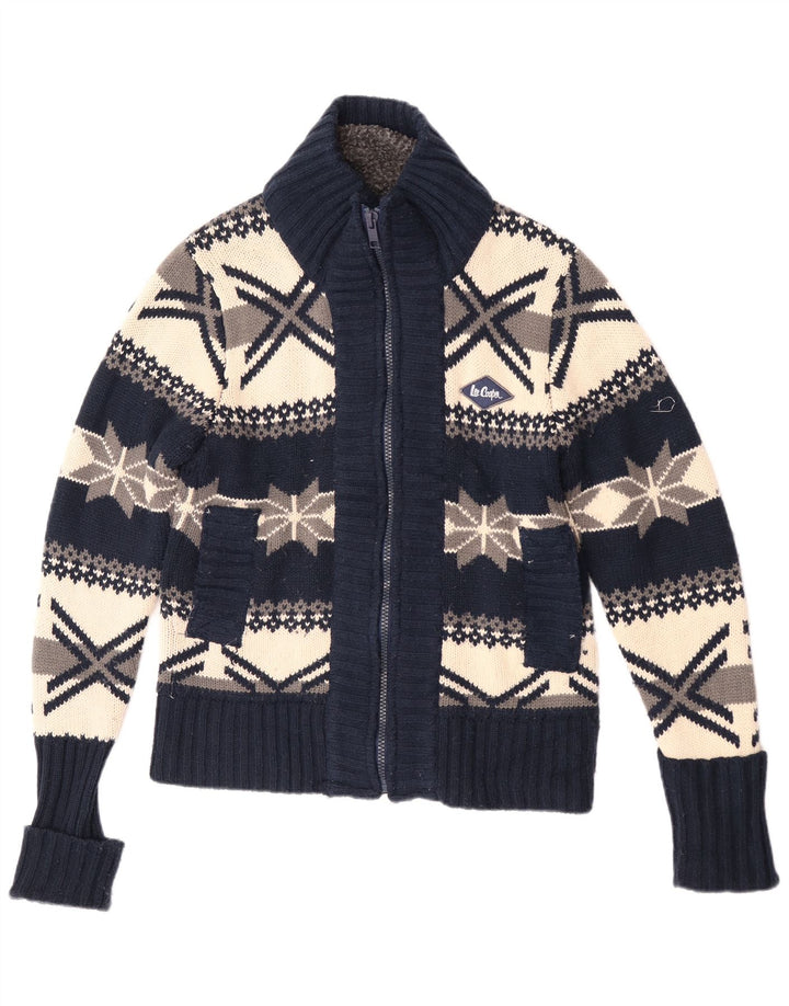 Suéter cardigã masculino Lee Cooper médio azul marinho geométrico acrílico retrô