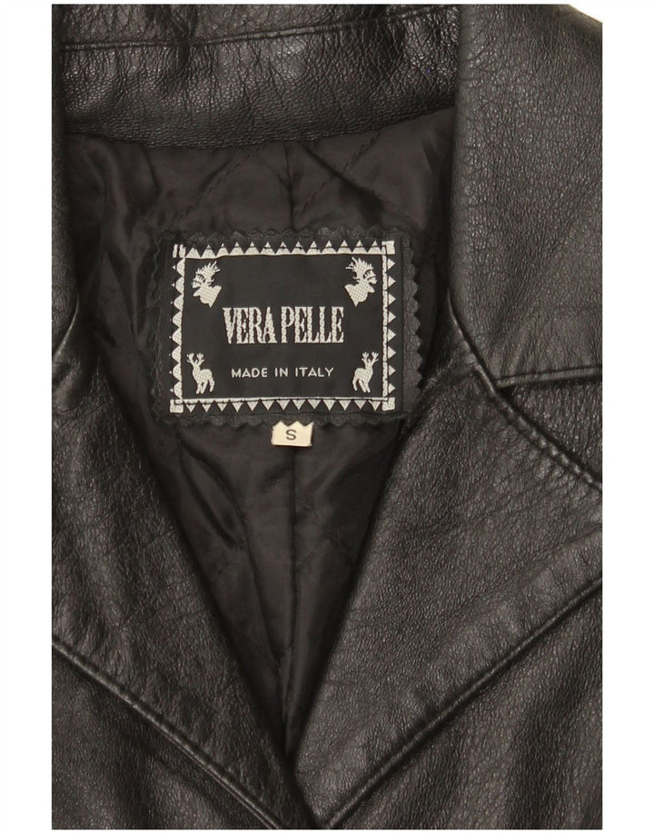 Jaqueta de couro feminina vintage Reino Unido 8 couro preto pequeno