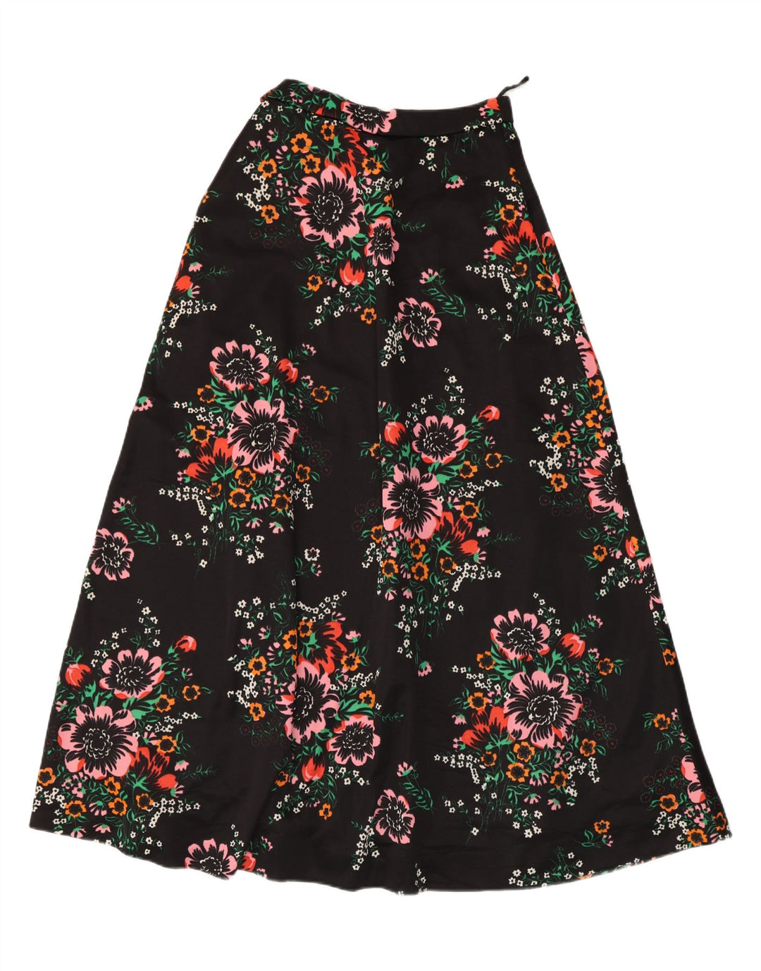 Saia evasê feminina VINTAGE W28 médio preto floral