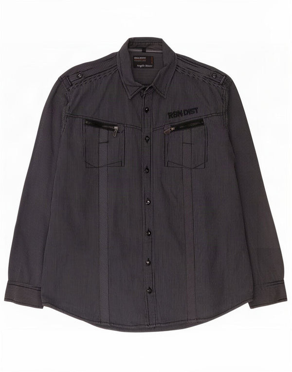Angelo Litrico Camisa militar masculina tamanho 45/46 2XL Algodão listrado cinza