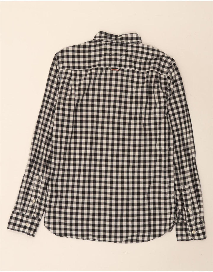 Camisa masculina TOMMY HILFIGER pequena preta de algodão guingão