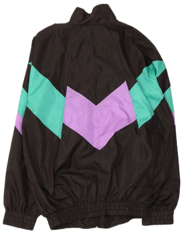 Jaqueta vintage masculina de agasalho grande bloco colorido preto