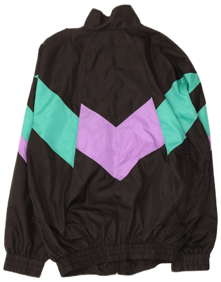 Jaqueta vintage masculina de agasalho grande bloco colorido preto