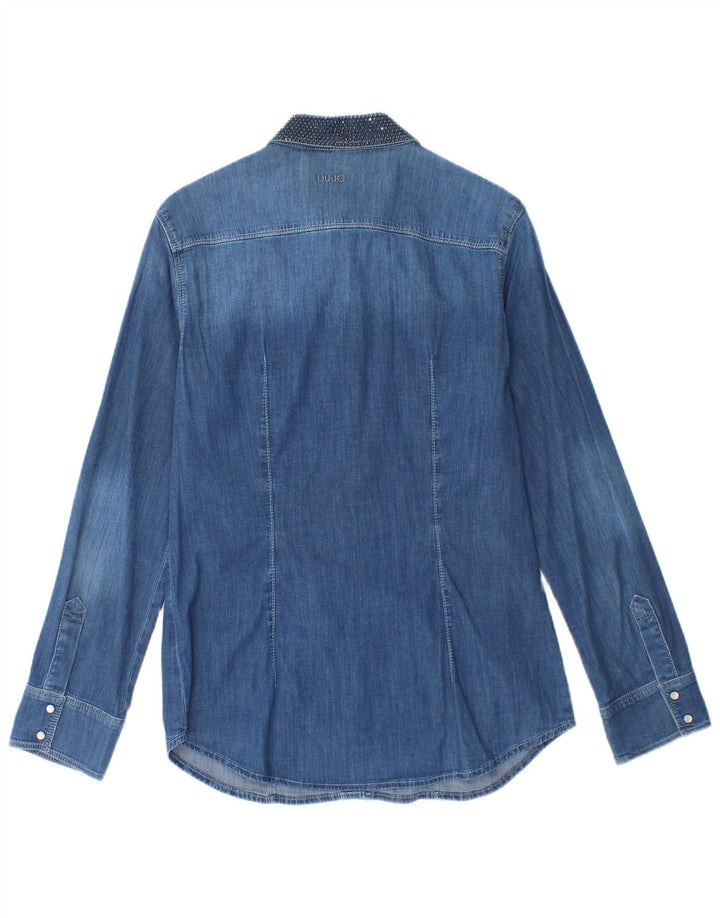 Camisa jeans feminina Liu Jo IT 46 grande algodão azul