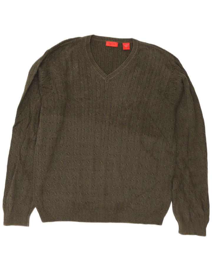 Suéter masculino Izod com decote em V, grande algodão cáqui