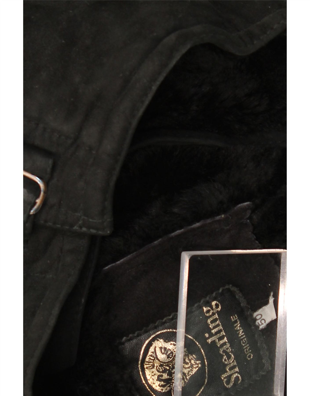 Jaqueta masculina vintage de shearling IT 50 grande shearling preto