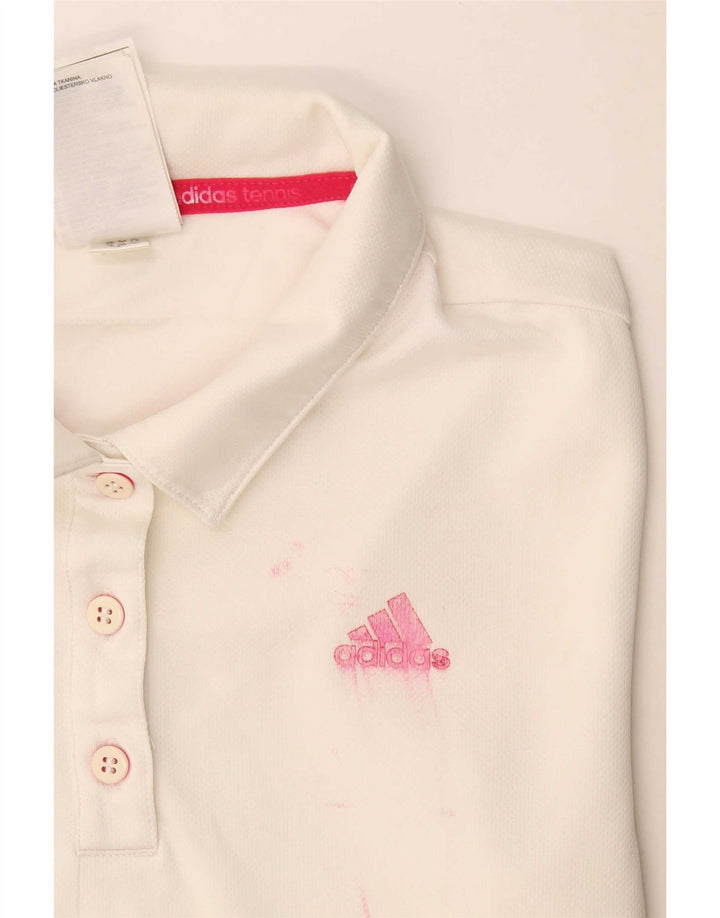 Adidas Womens Climalite Polo Shirt UK 8/10 Pequeno Poliéster Branco