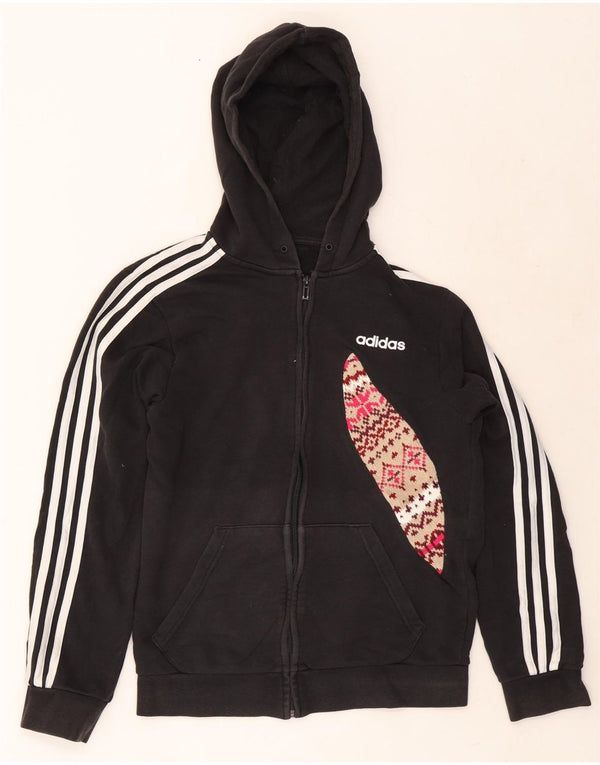 Suéter adidas feminino com capuz e zíper Reino Unido 10 pequeno preto Fair Isle algodão