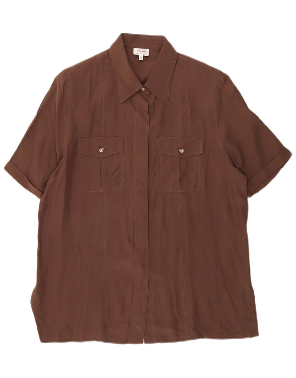 Camisa feminina de manga curta Cherie IT 42/44 Seda marrom médio