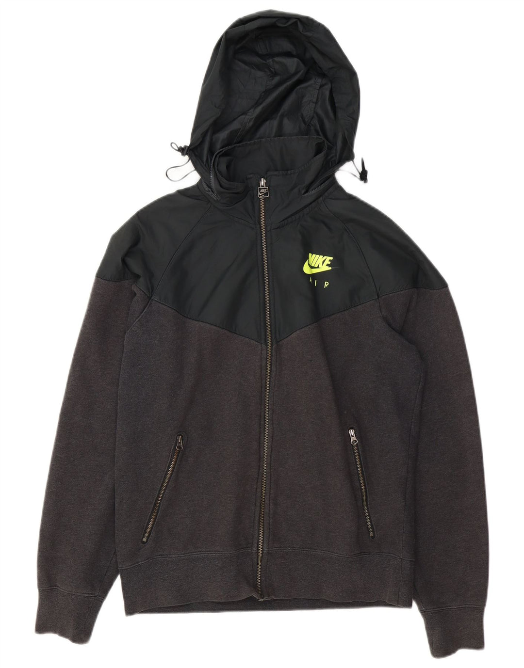 Suéter masculino Nike com capuz e zíper cinza médio algodão colorblock