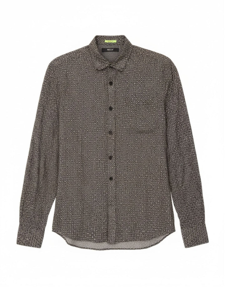 Camisa masculina REPLAY de ajuste regular grande algodão geométrico cinza