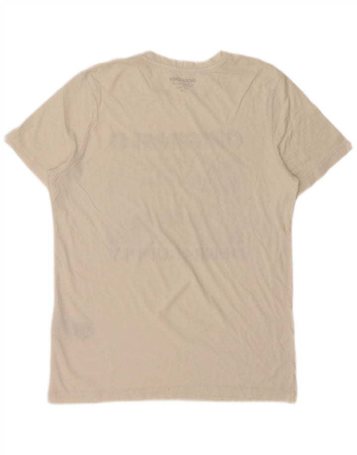 JACK & JONES Camiseta masculina original gráfica Top médio algodão branco