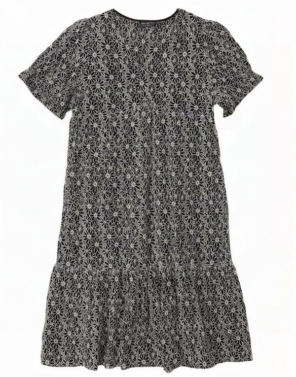 Vestido feminino Marks & Spencer em camadas UK 20 2XL algodão floral preto
