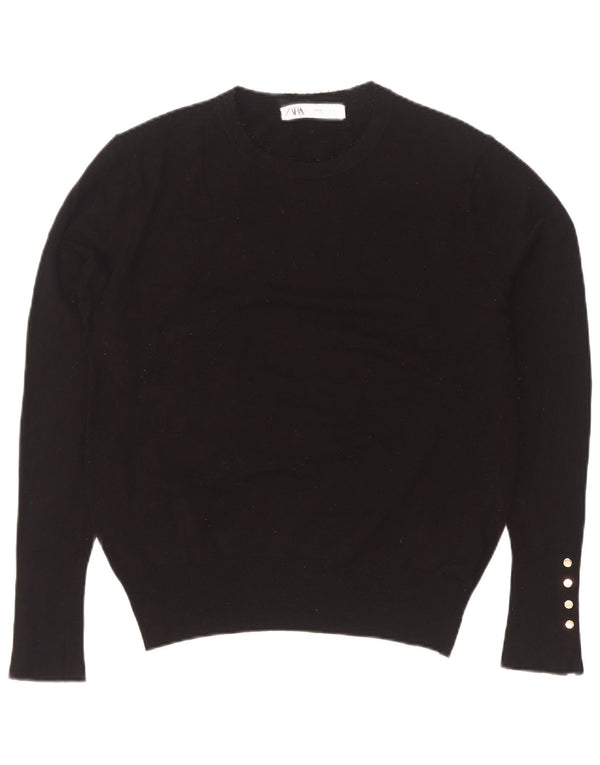 Zara Suéter feminino com gola redonda, Reino Unido 14 XL, viscose preta