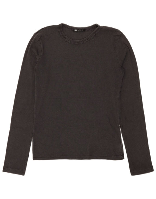 Top feminino Zara manga comprida UK 14 grande algodão cinza