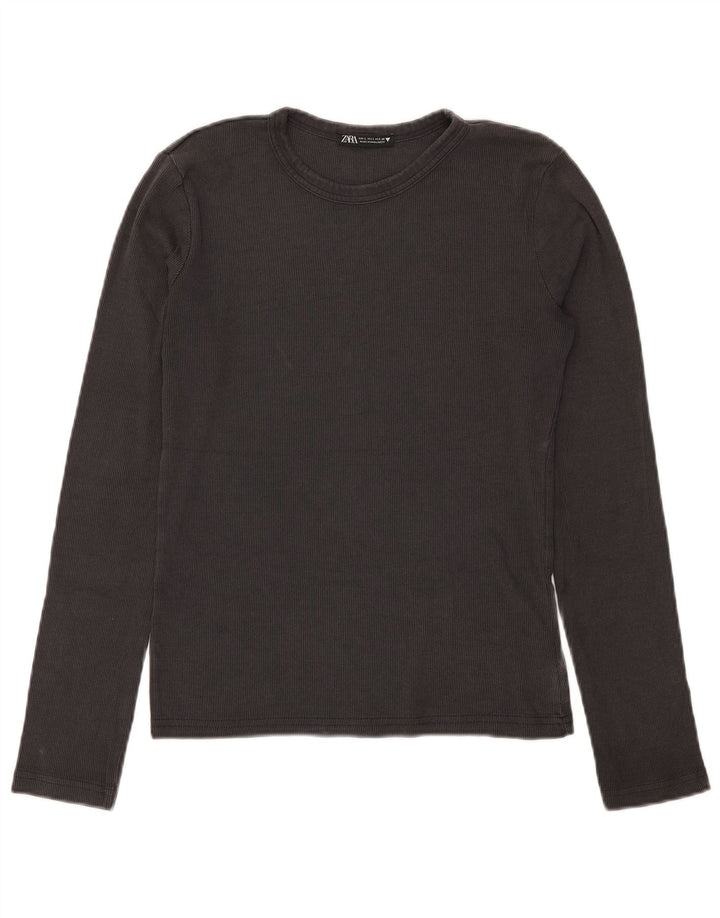 Top feminino Zara manga comprida UK 14 grande algodão cinza