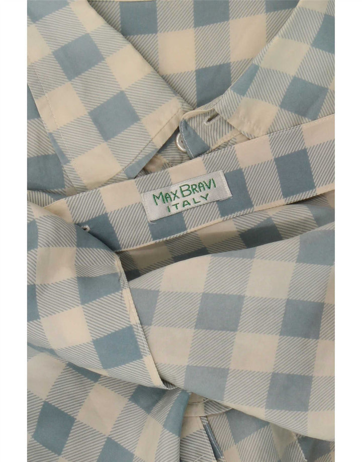 Camisa masculina vintage de manga curta grande xadrez azul