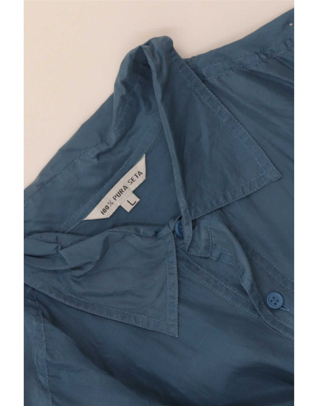 Camisa masculina vintage de manga curta grande seda azul