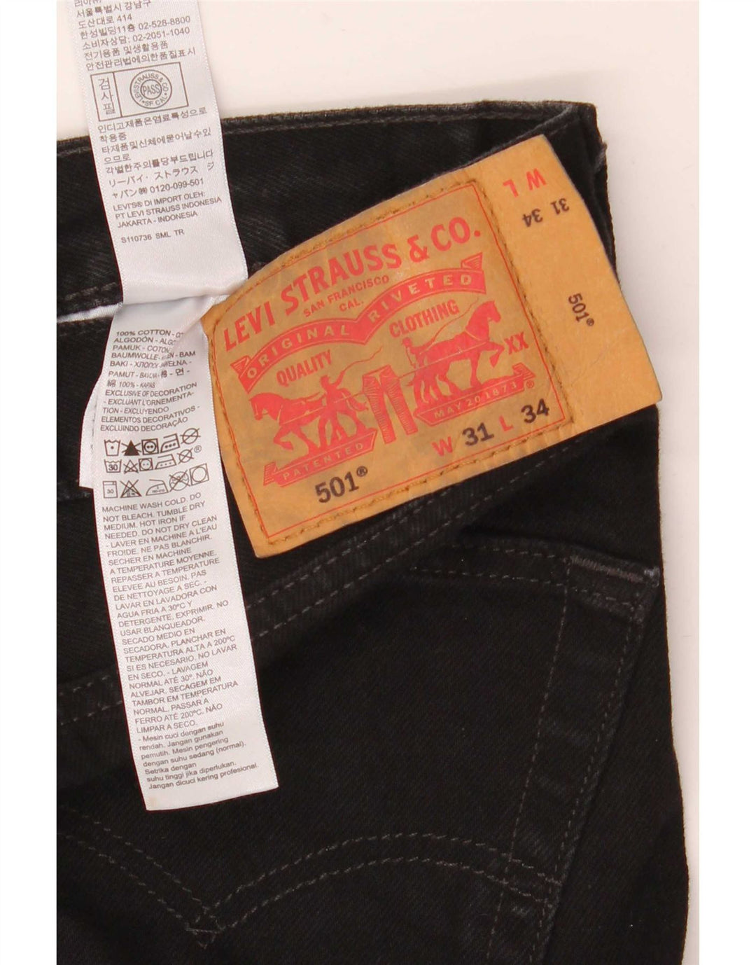 Jeans Levis 501 Straight Masculino W31 L34 Algodão Preto