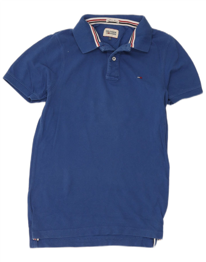 Camisa polo masculina Tommy Hilfiger pequena azul algodão