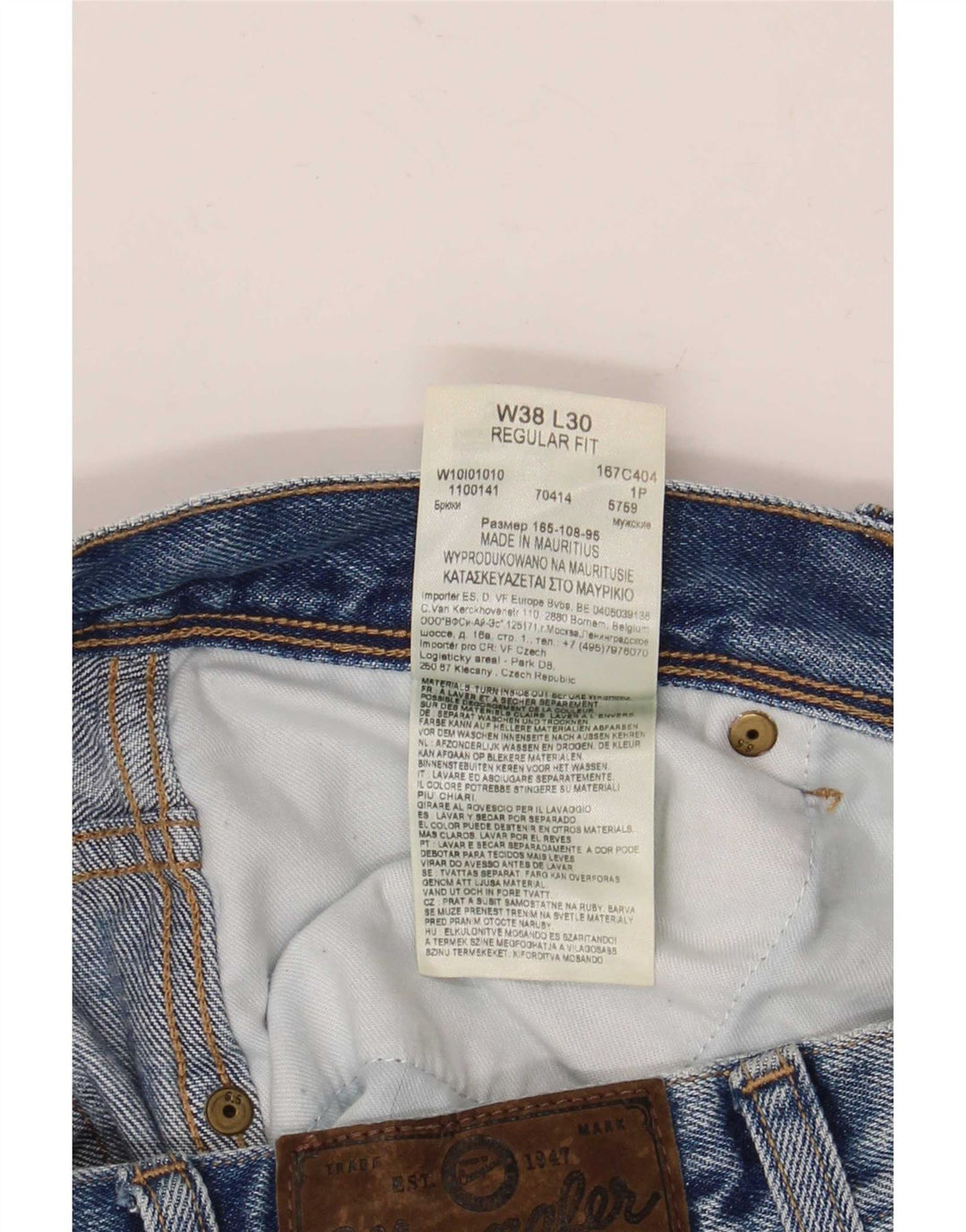 Wrangler masculino regular fit jeans reto W38 L30 algodão azul