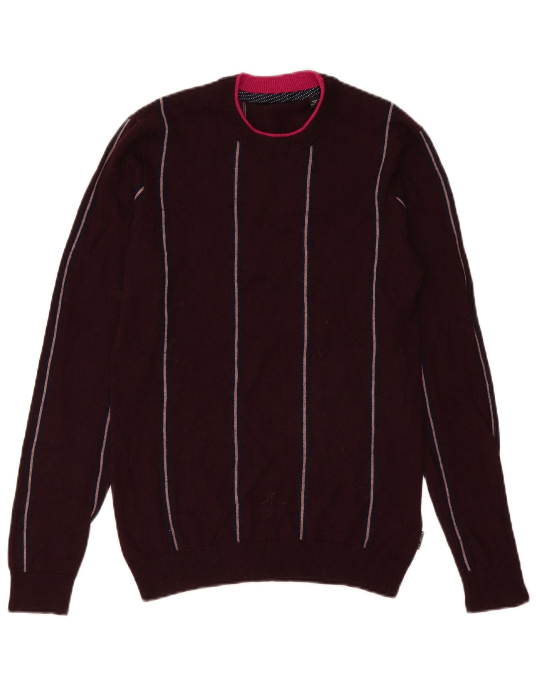 Suéter masculino Ted Baker com gola redonda e lã listrada pequena cor de vinho