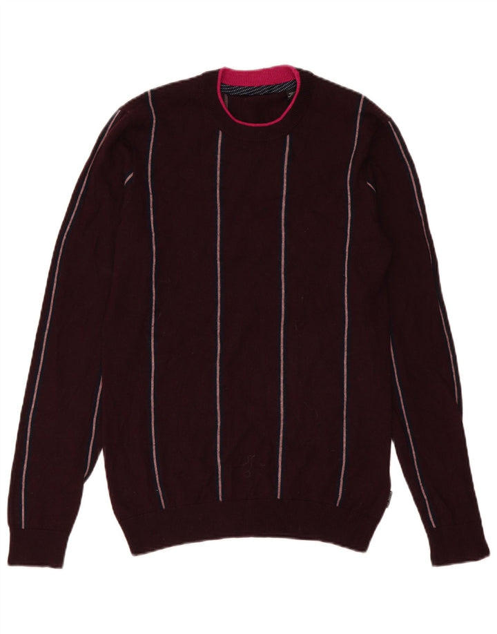 Suéter masculino Ted Baker com gola redonda e lã listrada pequena cor de vinho