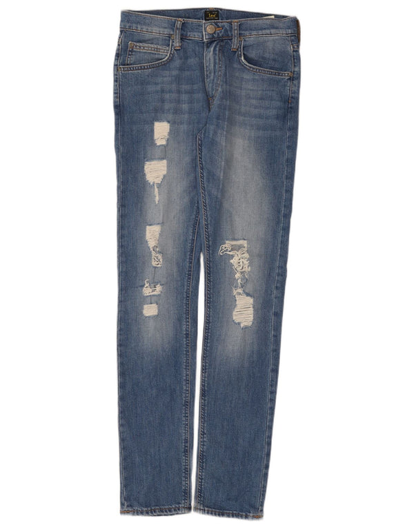 Lee Womens Luke Distressed Slim Jeans W29 L32 Azul Algodão