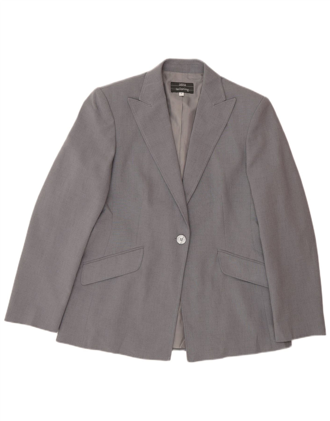 Jaqueta blazer feminina Marks & Spencer com 1 botão Reino Unido 12 poliéster cinza médio