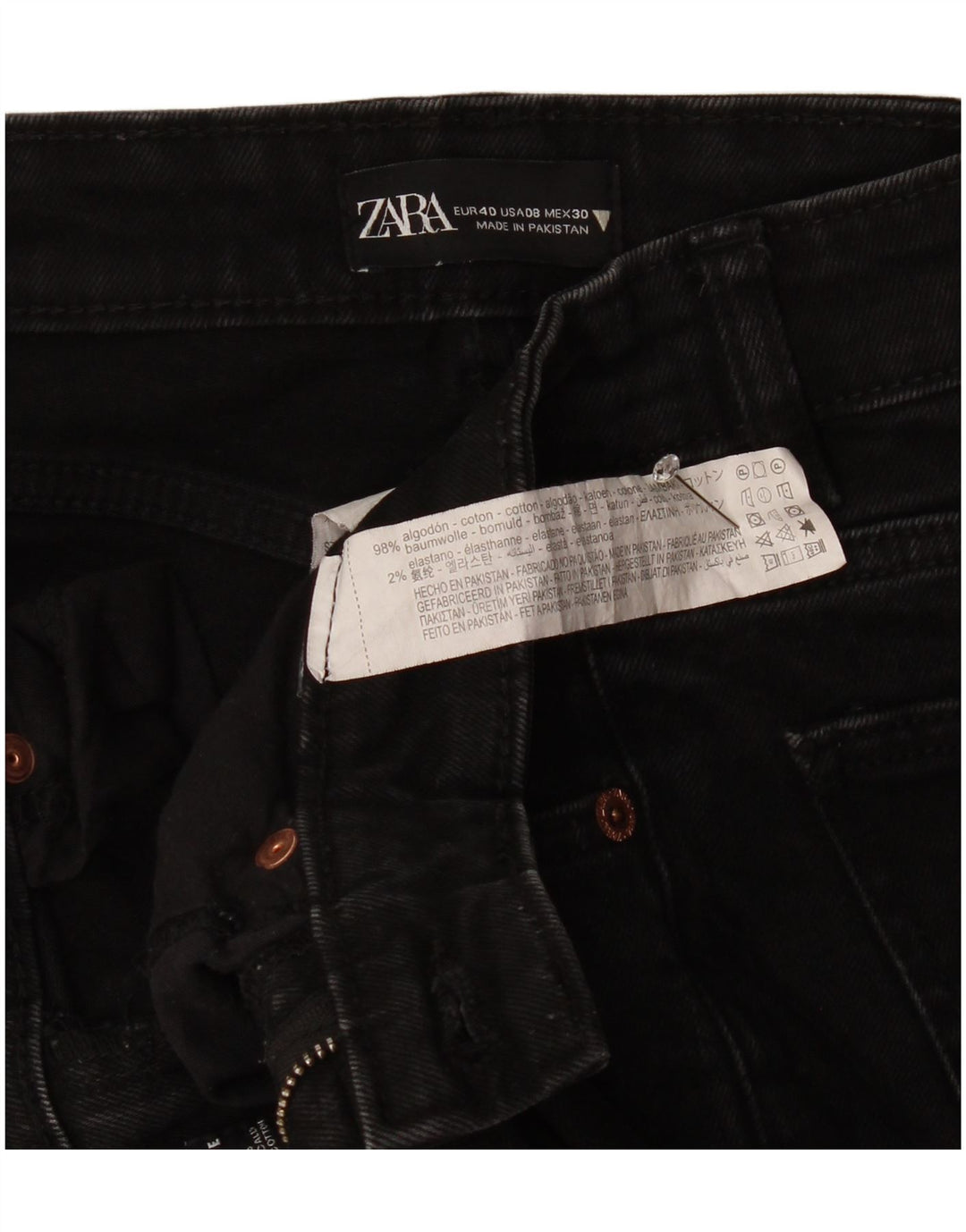 Calça jeans feminina Zara EU 40 médio W30 L25 algodão preto
