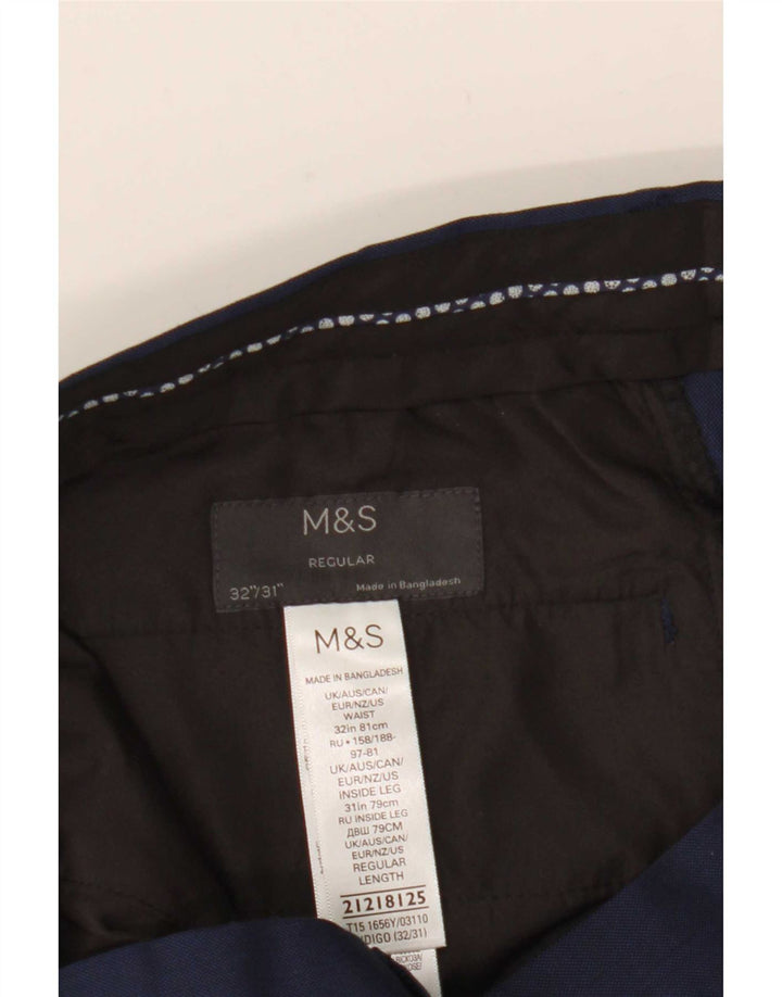 Calça masculina de terno reto Marks & Spencer W32 L31 azul marinho poliéster