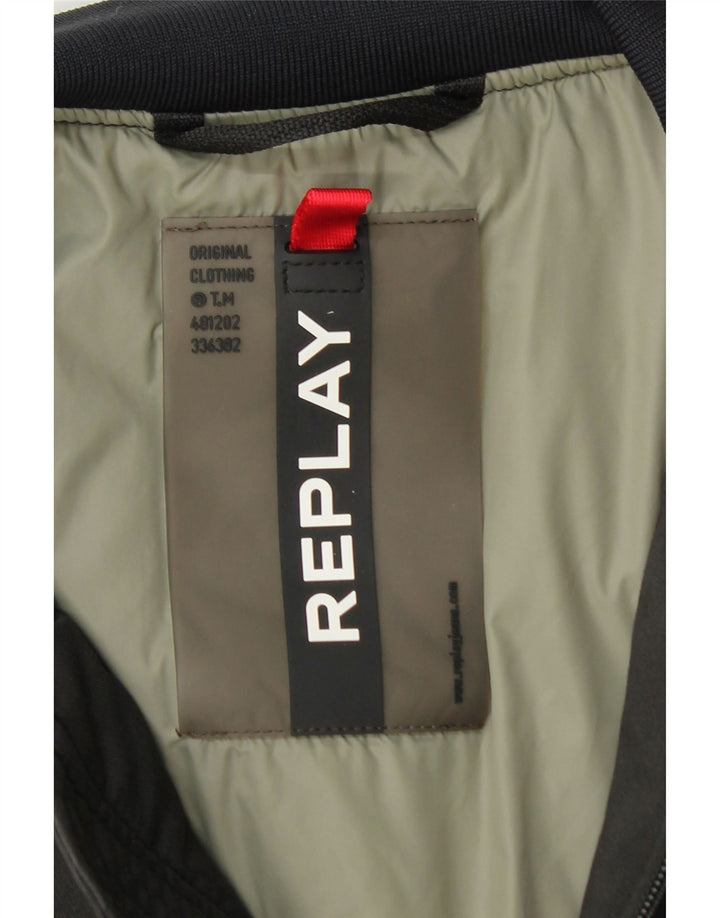 Jaqueta masculina Replay Graphic Bomber UK 38 algodão colorblock cinza médio