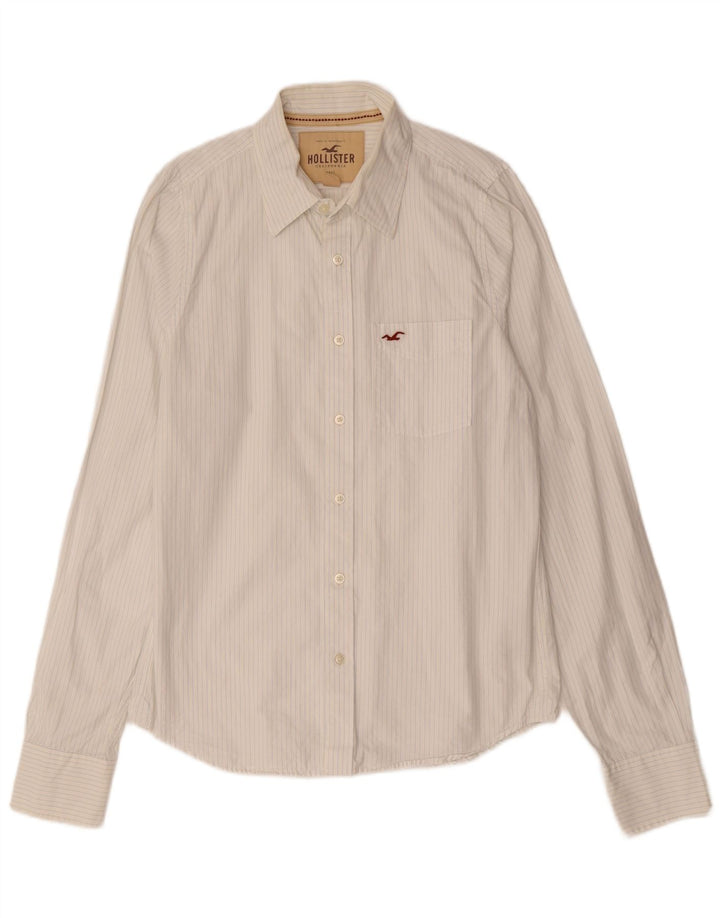 Camisa masculina HOLLISTER grande de algodão listrado branco