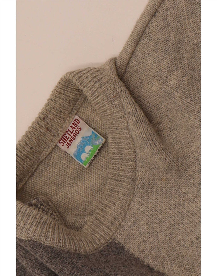 Suéter masculino Shetland Jeneros com gola redonda cinza médio geométrico