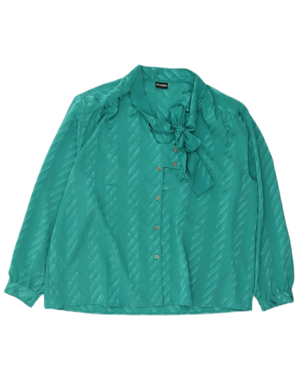 ELENA MIRO Blusa feminina com gravata frontal Reino Unido 20 2XL listrada verde