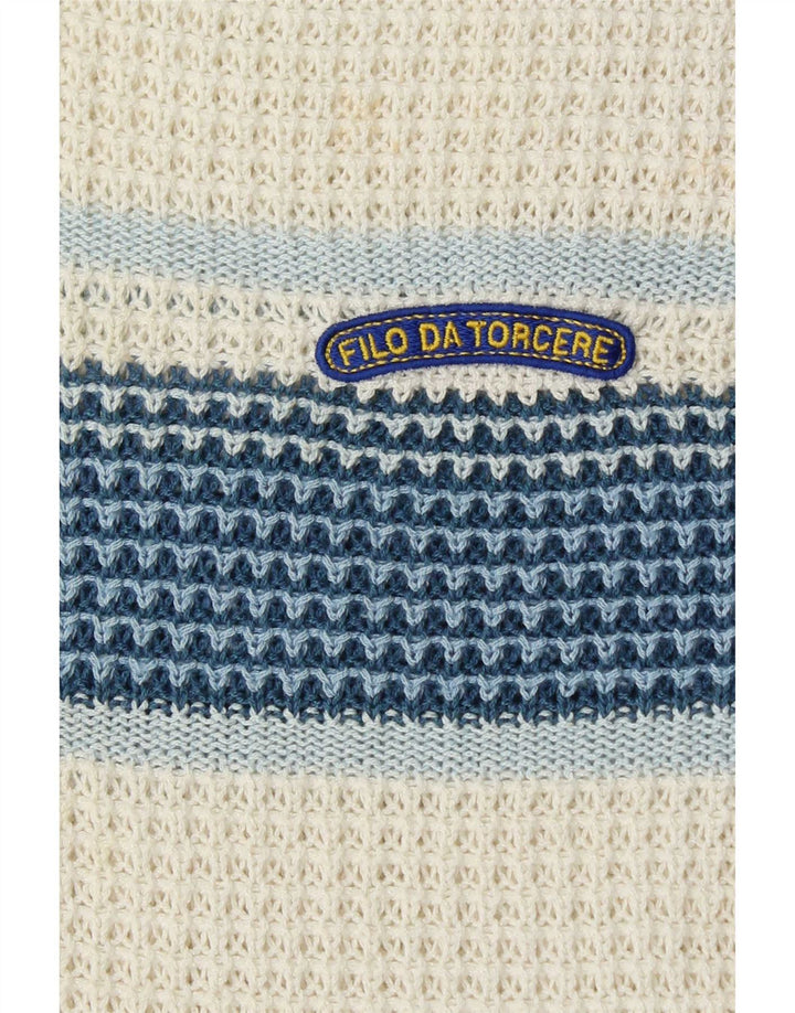 Suéter vintage masculino com decote em V grande bloco colorido branco