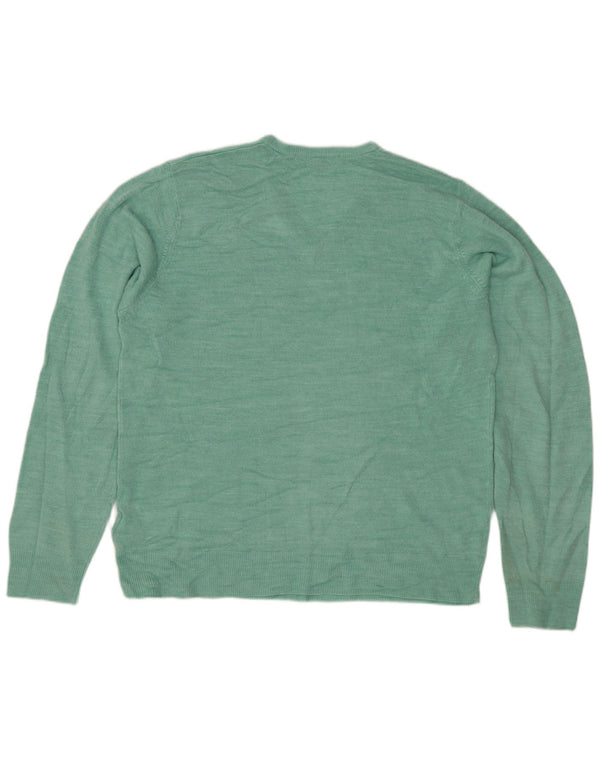 MARKS & SPENCER Suéter masculino com decote em V, acrílico verde médio