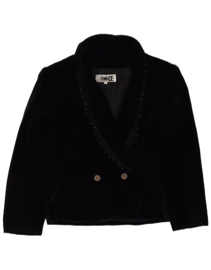 Jaqueta blazer feminina vintage de veludo com botões duplos IT 44 médio preto