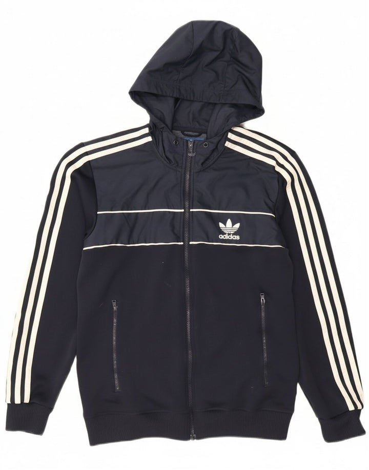 Adidas masculino zip moletom com capuz pequeno poliéster azul marinho