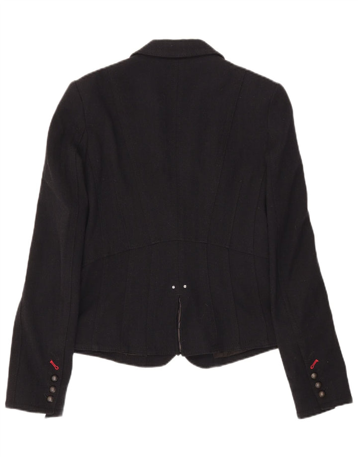 Jaqueta blazer feminina Marc Cain com 3 botões Reino Unido 6 XS lã preta