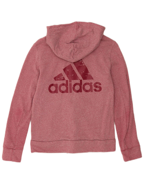 Suéter Adidas feminino com capuz e zíper gráfico UK 14 médio rosa manchado