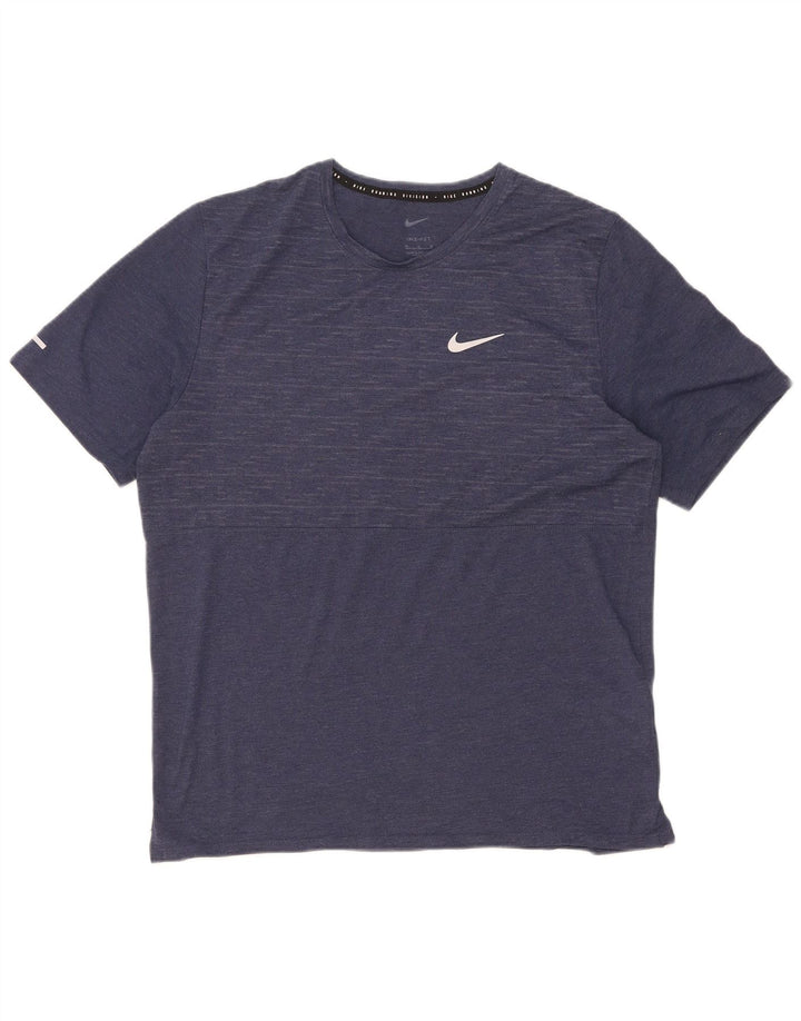 Camiseta masculina Nike Dri Fit Top médio azul marinho listrado poliéster